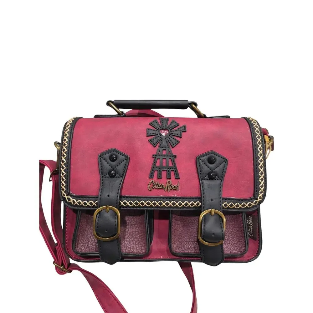 NWT Cotton Road Crimson Red Satchel Bag Windmill Crossbody Bag